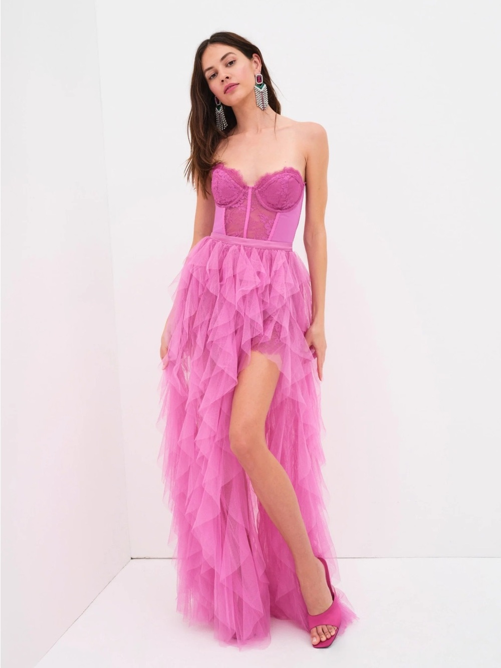NWT For Love & Lemons Strapless Bustier Dress Gown in Fuchsia Sz X-Large
